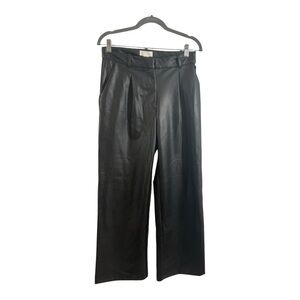 H&M Women’s Size 10 Black Imitation Leather Wide Leg High Rise Trousers Pants